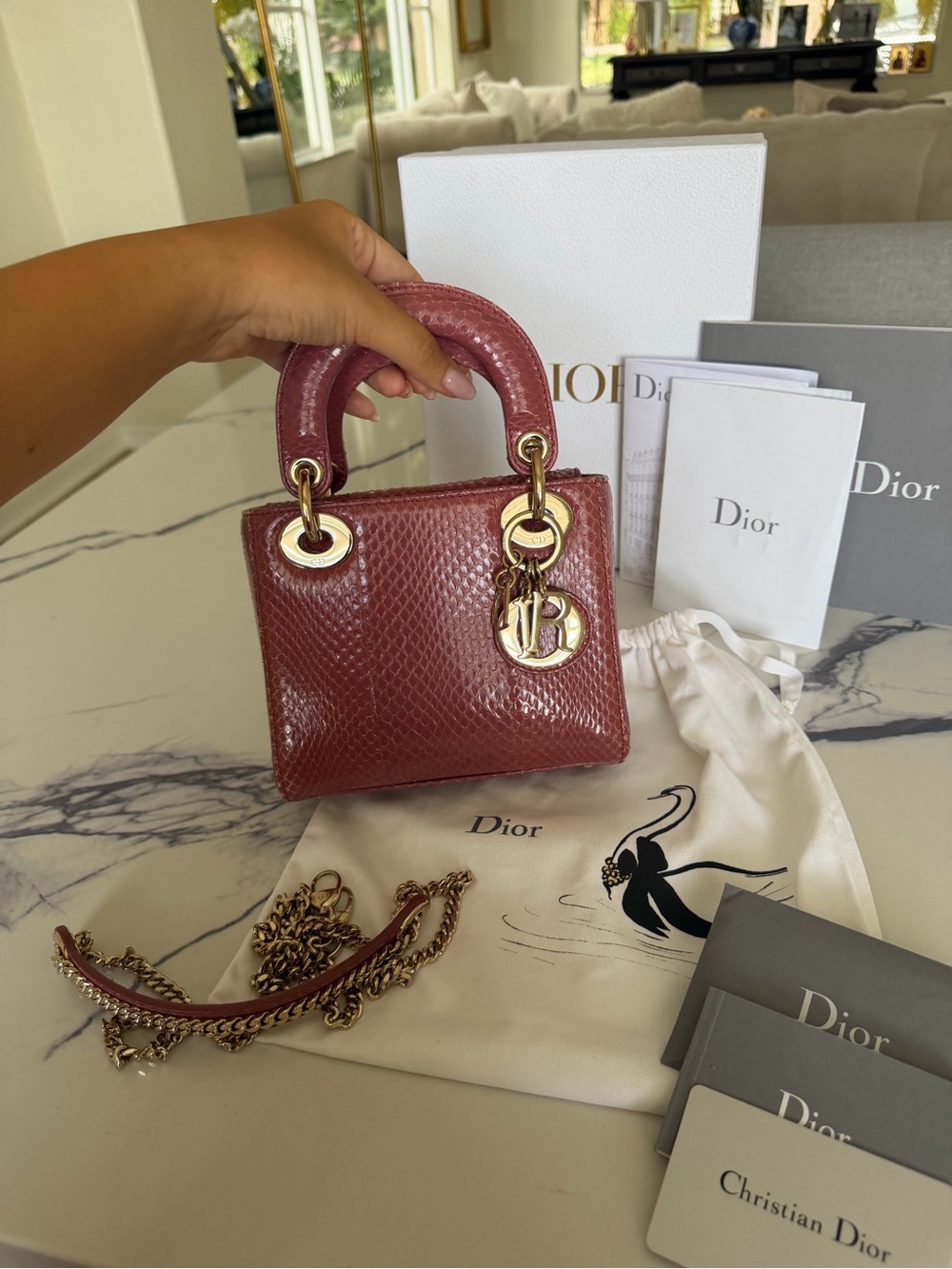 Authentic Mini Lady Dior in Blush Python with Gold Hardware — FULL SET from 2019 - Picture 5 of 16